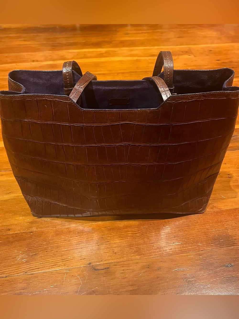 Brown Handbag Croc Embossed Leather